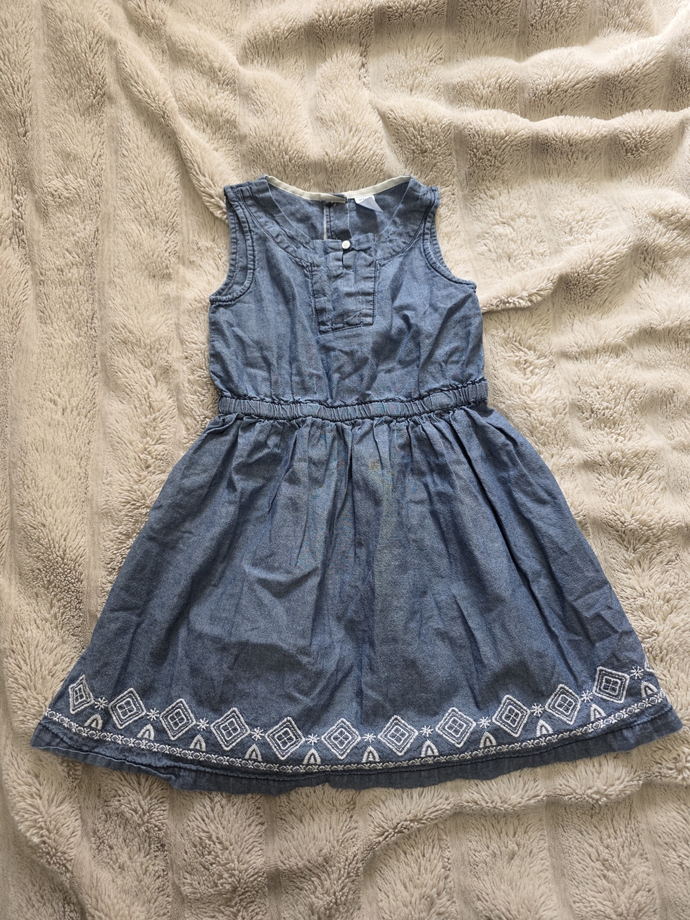 Carter's Blue Chambray Sleeveless Dress with White Embroidered Hem